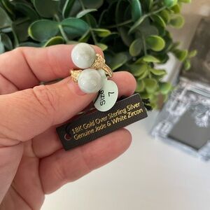 Brand New 18kt Gold over Sterling Silver 925 Genuine Jade Ball zirconia Ring 7